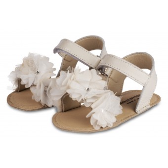 Δερμάτινο Πέδιλο με Chiffon Λουλούδια
