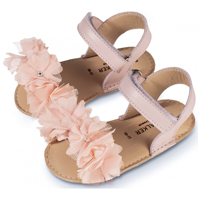 Δερμάτινο Πέδιλο με Chiffon Λουλούδια
