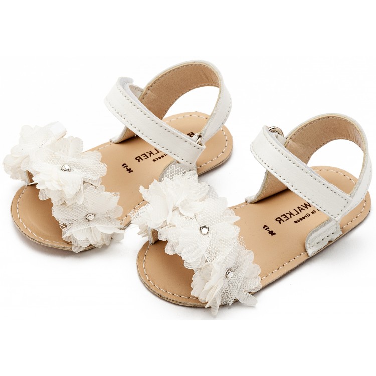 Δερμάτινο Πέδιλο με Chiffon Λουλούδια