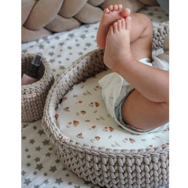 Πλεκτή Αλλαξιέρα Καλάθι Beige Με Στρώμα