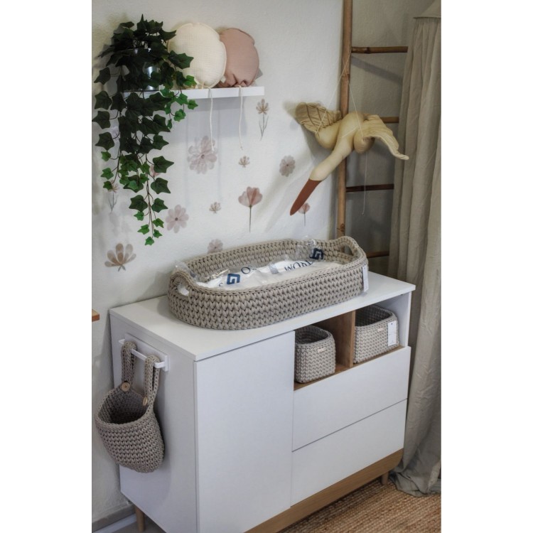 Πλεκτή Αλλαξιέρα Καλάθι Beige Με Στρώμα