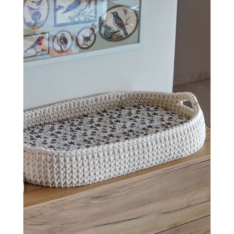 Πλεκτή Αλλαξιέρα Καλάθι Cream Με Στρώμα