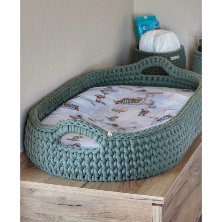 Πλεκτή Αλλαξιέρα Καλάθι Eucalyptus Με Στρώμα