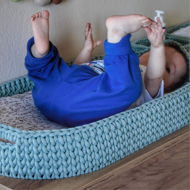 Πλεκτή Αλλαξιέρα Καλάθι Mint Με Στρώμα