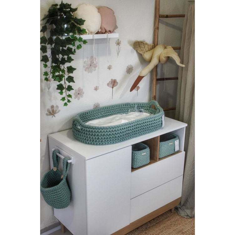 Πλεκτή Αλλαξιέρα Καλάθι Mint Με Στρώμα