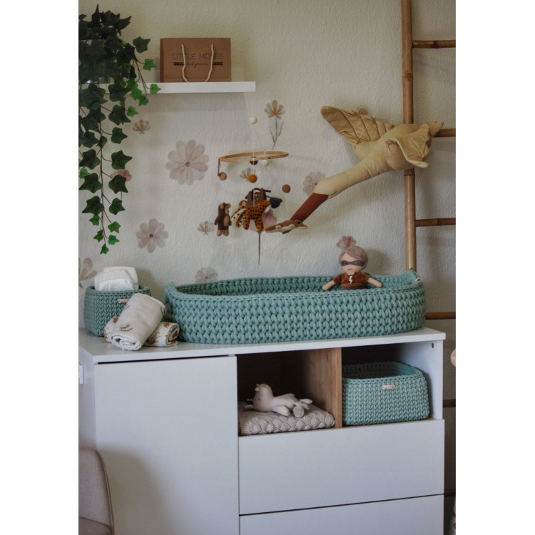 Πλεκτή Αλλαξιέρα Καλάθι Mint Με Στρώμα