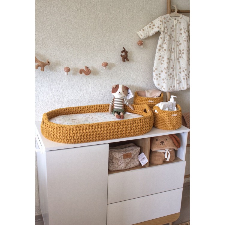 Πλεκτή Αλλαξιέρα Καλάθι Mustard Με Στρώμα