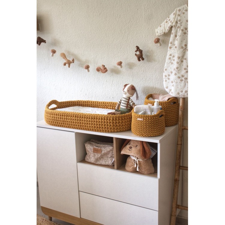 Πλεκτή Αλλαξιέρα Καλάθι Mustard Με Στρώμα