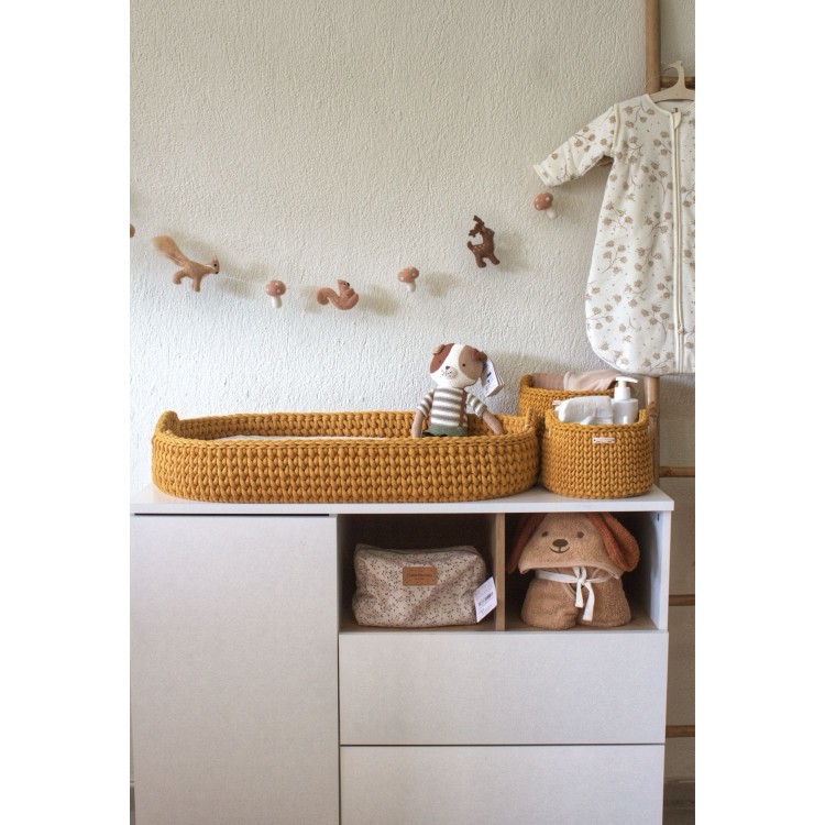 Πλεκτή Αλλαξιέρα Καλάθι Mustard Με Στρώμα