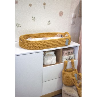 Πλεκτή Αλλαξιέρα Καλάθι Mustard Με Στρώμα
