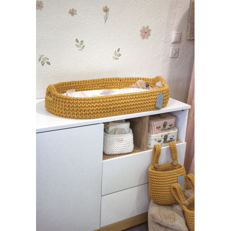 Πλεκτή Αλλαξιέρα Καλάθι Mustard Με Στρώμα