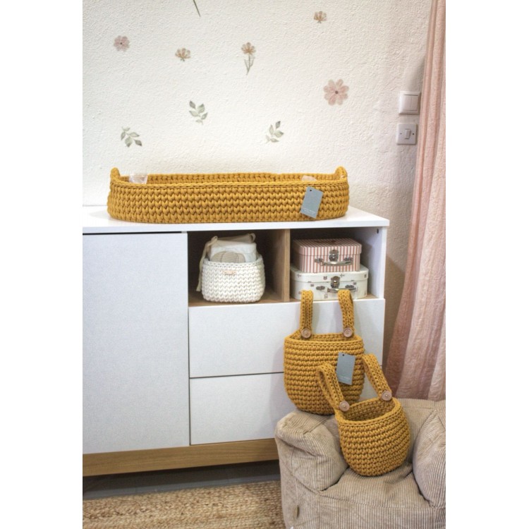 Πλεκτή Αλλαξιέρα Καλάθι Mustard Με Στρώμα