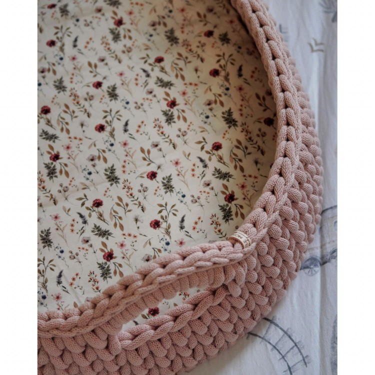Πλεκτή Αλλαξιέρα Καλάθι Pastel Pink Με Στρώμα