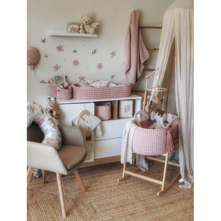 Πλεκτή Αλλαξιέρα Καλάθι Pastel Pink Με Στρώμα