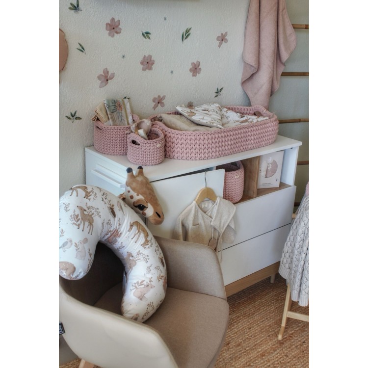 Πλεκτή Αλλαξιέρα Καλάθι Pastel Pink Με Στρώμα