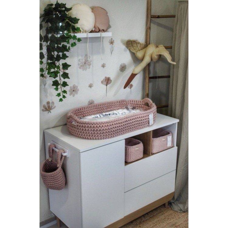 Πλεκτή Αλλαξιέρα Καλάθι Pastel Pink Με Στρώμα