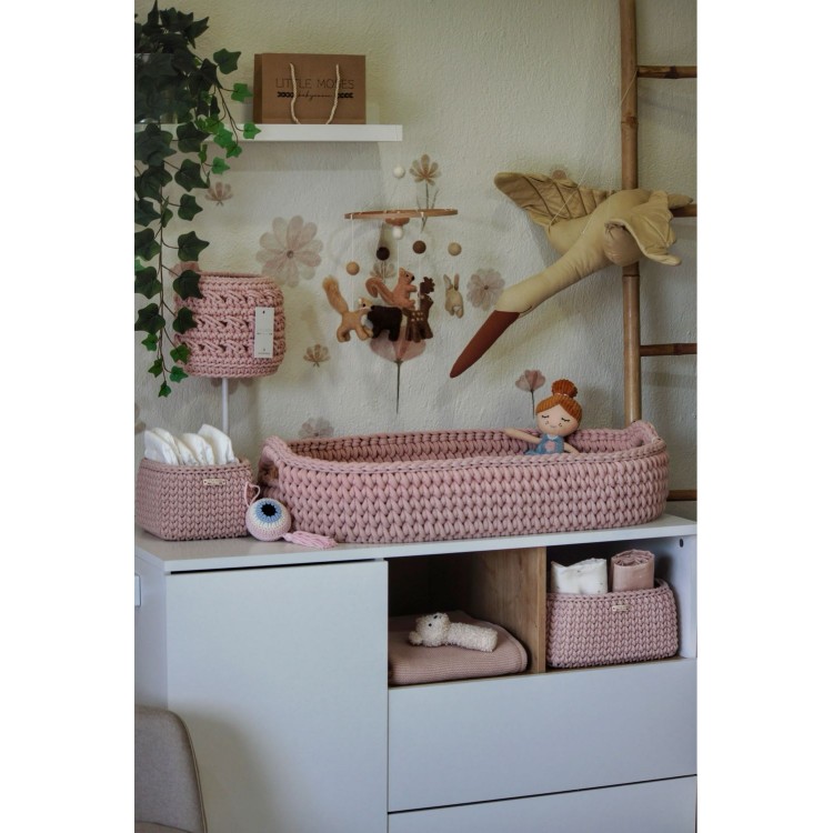 Πλεκτή Αλλαξιέρα Καλάθι Pastel Pink Με Στρώμα
