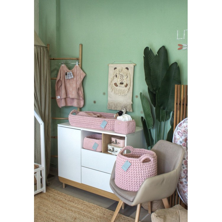 Πλεκτή Αλλαξιέρα Καλάθι Pastel Pink Με Στρώμα