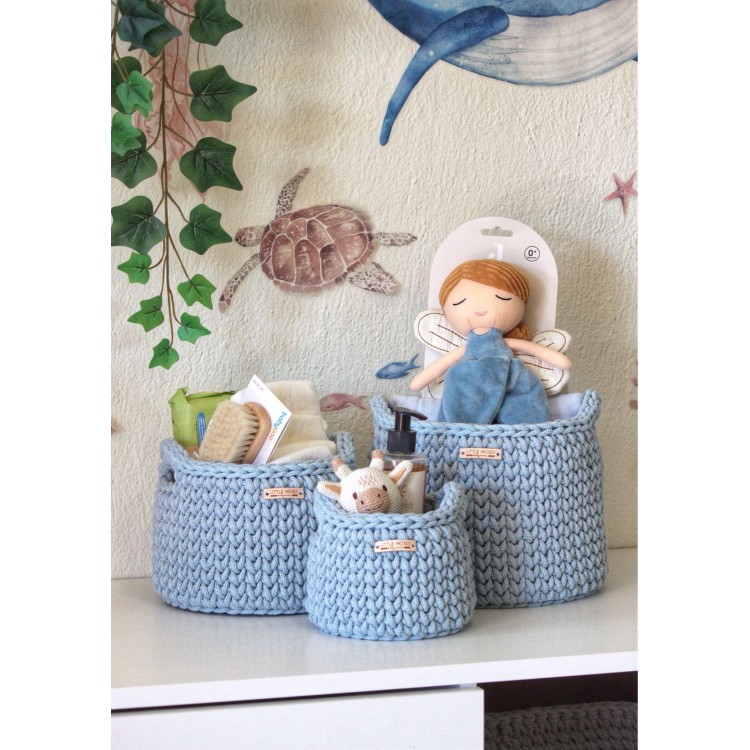 Στρογγυλά Καλάθια Οργάνωσης Βρεφικών Καλλυντικών Με Χειρολαβές Baby Blue
