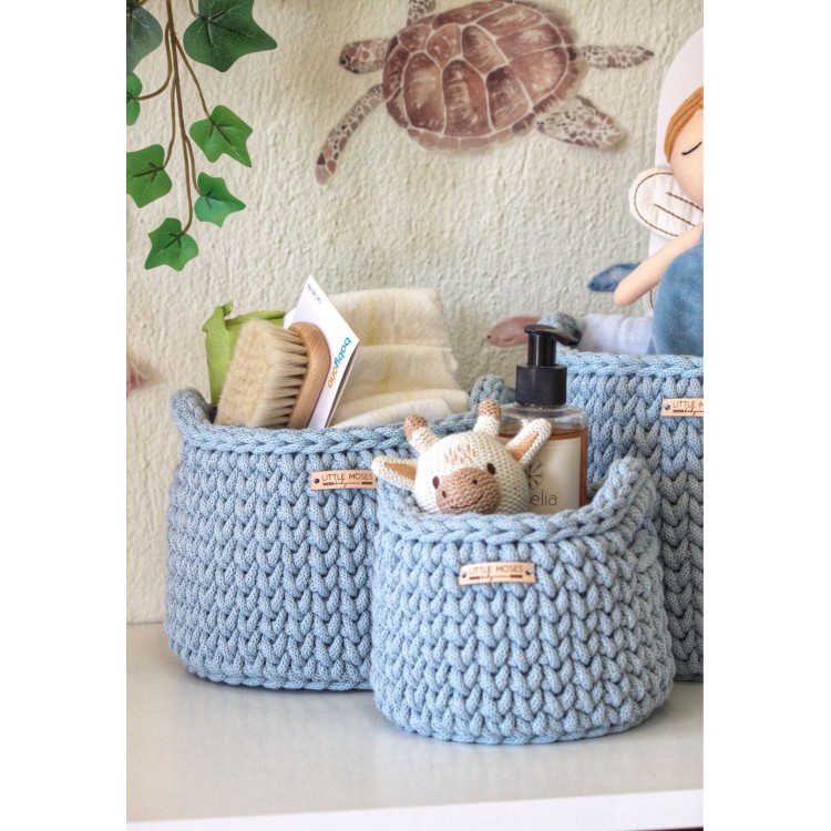 Στρογγυλά Καλάθια Οργάνωσης Βρεφικών Καλλυντικών Με Χειρολαβές Baby Blue