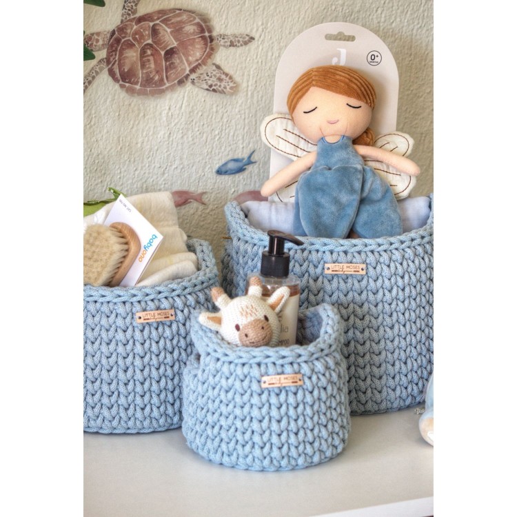 Στρογγυλά Καλάθια Οργάνωσης Βρεφικών Καλλυντικών Με Χειρολαβές Baby Blue