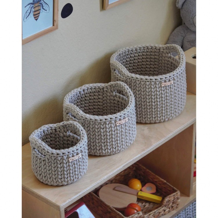 Στρογγυλά Καλάθια Οργάνωσης Βρεφικών Καλλυντικών Με Χειρολαβές Beige