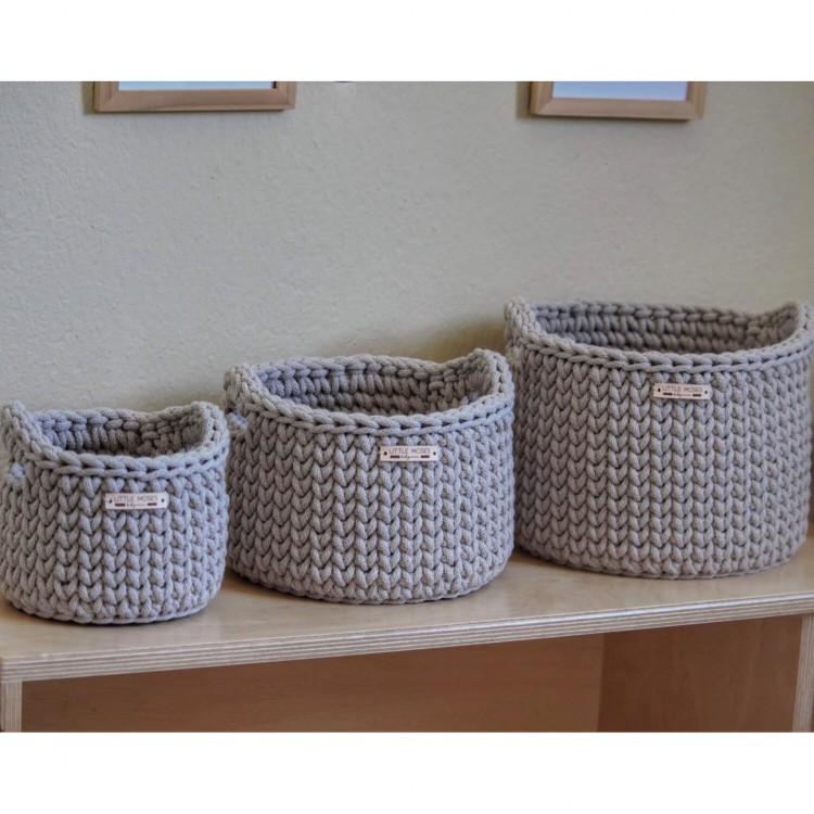 Στρογγυλά Καλάθια Οργάνωσης Βρεφικών Καλλυντικών Με Χειρολαβές Beige