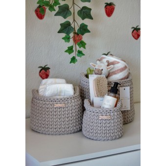 Στρογγυλά Καλάθια Οργάνωσης Βρεφικών Καλλυντικών Με Χειρολαβές Beige