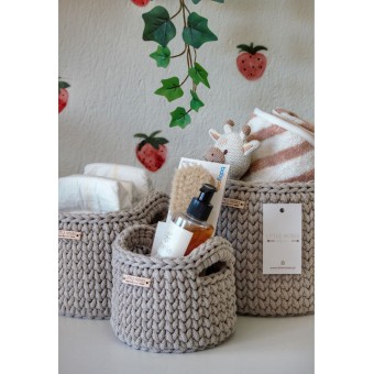 Στρογγυλά Καλάθια Οργάνωσης Βρεφικών Καλλυντικών Με Χειρολαβές Beige