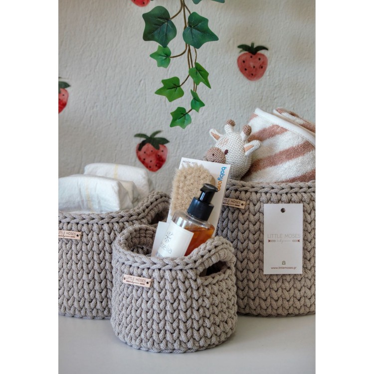 Στρογγυλά Καλάθια Οργάνωσης Βρεφικών Καλλυντικών Με Χειρολαβές Beige