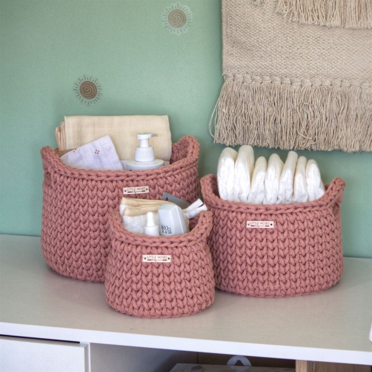 Στρογγυλά Καλάθια Οργάνωσης Βρεφικών Καλλυντικών Με Χειρολαβές Blush