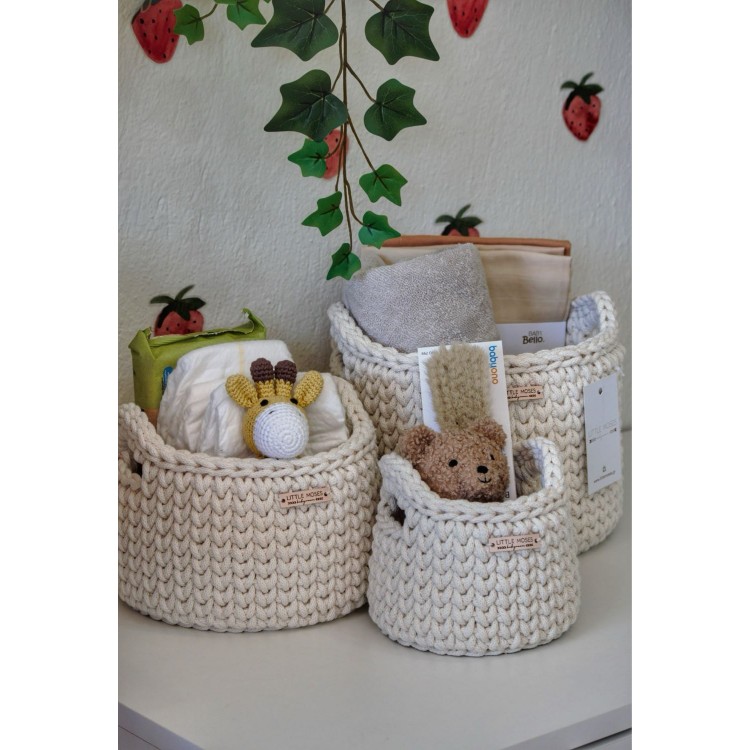 Στρογγυλά Καλάθια Οργάνωσης Βρεφικών Καλλυντικών Με Χειρολαβές Cream