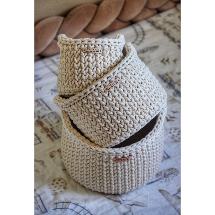 Στρογγυλά Καλάθια Οργάνωσης Βρεφικών Καλλυντικών Με Χειρολαβές Cream