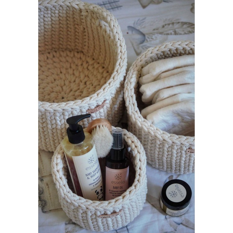 Στρογγυλά Καλάθια Οργάνωσης Βρεφικών Καλλυντικών Με Χειρολαβές Cream