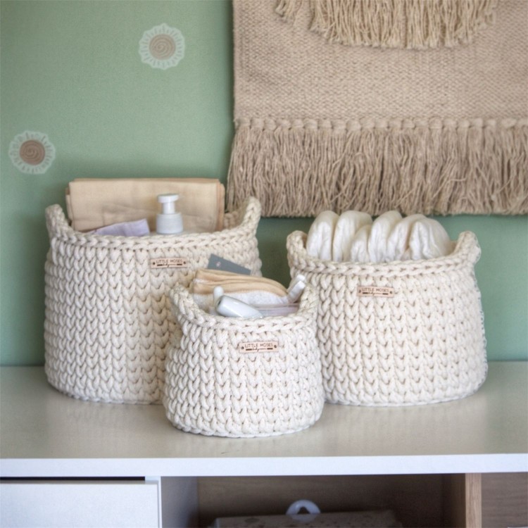 Στρογγυλά Καλάθια Οργάνωσης Βρεφικών Καλλυντικών Με Χειρολαβές Cream