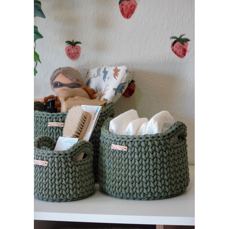 Στρογγυλά Καλάθια Οργάνωσης Βρεφικών Καλλυντικών Με Χειρολαβές Eucalyptus