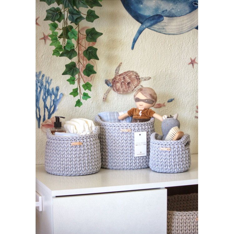 Στρογγυλά Καλάθια Οργάνωσης Βρεφικών Καλλυντικών Με Χειρολαβές Light Grey