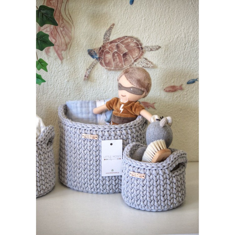 Στρογγυλά Καλάθια Οργάνωσης Βρεφικών Καλλυντικών Με Χειρολαβές Light Grey