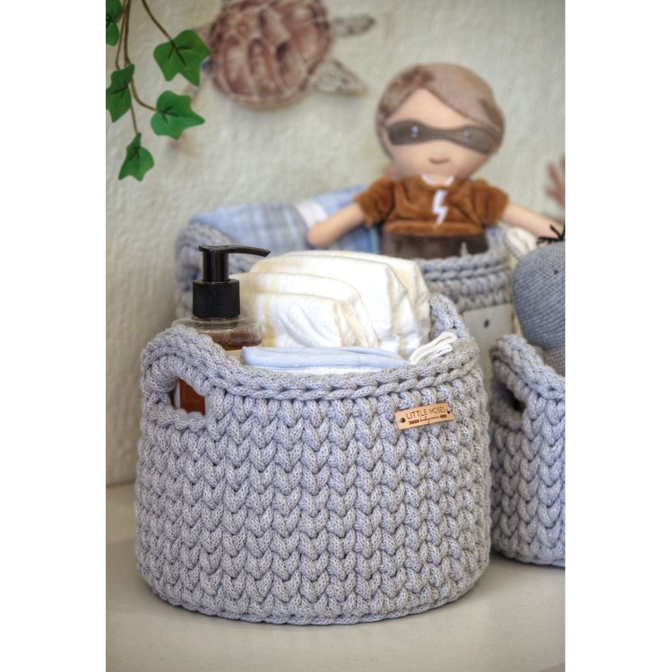 Στρογγυλά Καλάθια Οργάνωσης Βρεφικών Καλλυντικών Με Χειρολαβές Light Grey