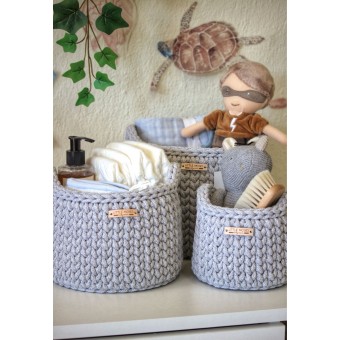 Στρογγυλά Καλάθια Οργάνωσης Βρεφικών Καλλυντικών Με Χειρολαβές Light Grey