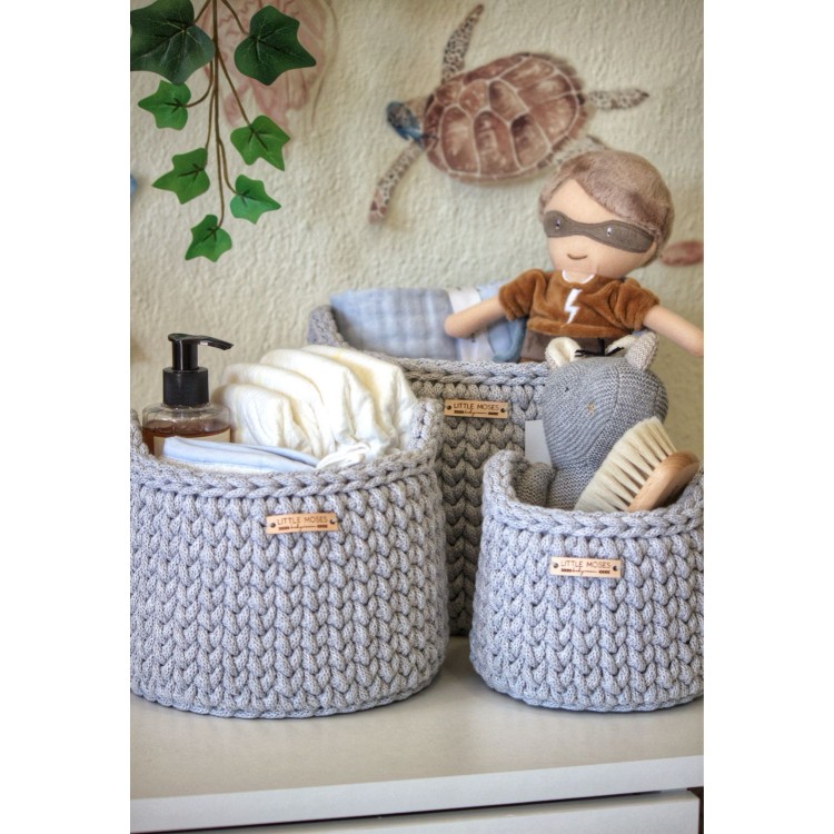 Στρογγυλά Καλάθια Οργάνωσης Βρεφικών Καλλυντικών Με Χειρολαβές Light Grey