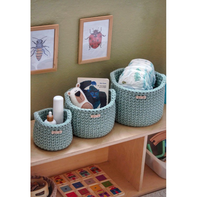 Στρογγυλά Καλάθια Οργάνωσης Βρεφικών Καλλυντικών Με Χειρολαβές Mint