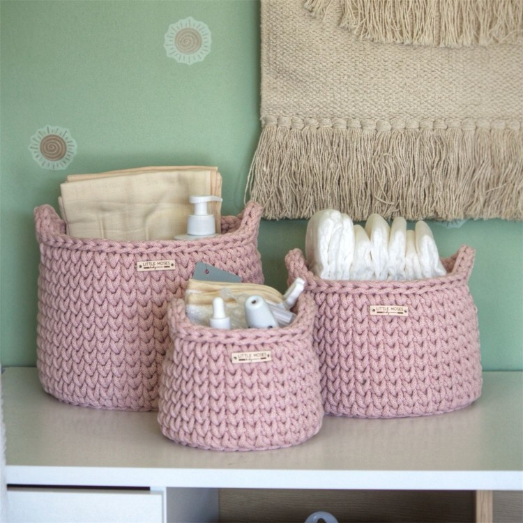 Στρογγυλά Καλάθια Οργάνωσης Βρεφικών Καλλυντικών Με Χειρολαβές Pastel Pink