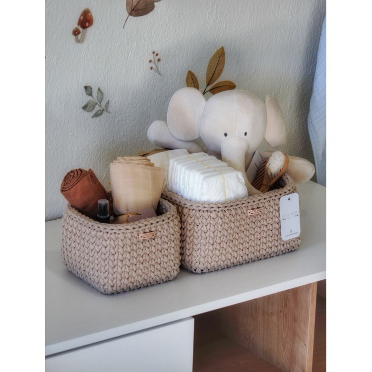 Τετράγωνο Καλάθι Οργάνωσης Βρεφικών Καλλυντικών Warm Beige